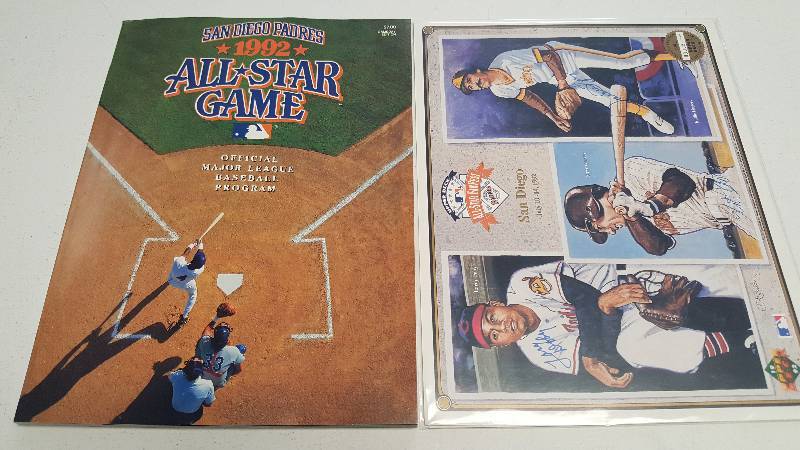 lot 1301 image: Steve Garvey Larry Doby & Rolie Fingers Autographed Upper Deck 8x10 Card & 1992 All-Star Game Program
