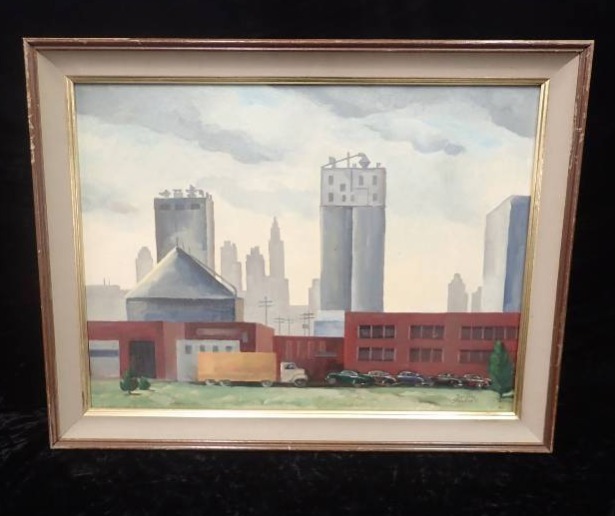 lot 2229 image: Dorthy Stockwell Painting of Kansas City from the 1950s