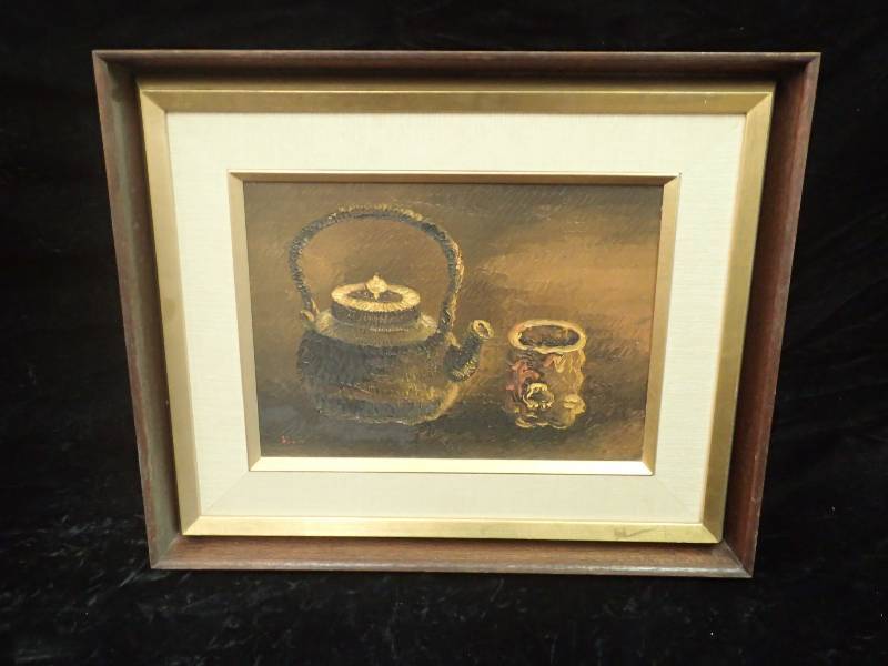 lot 2231 image: Painting Tea kettle and Glass