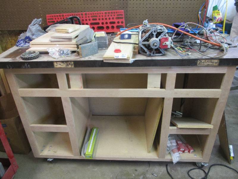 lot 8671 image: Wooden Shop Cart Contents Included
