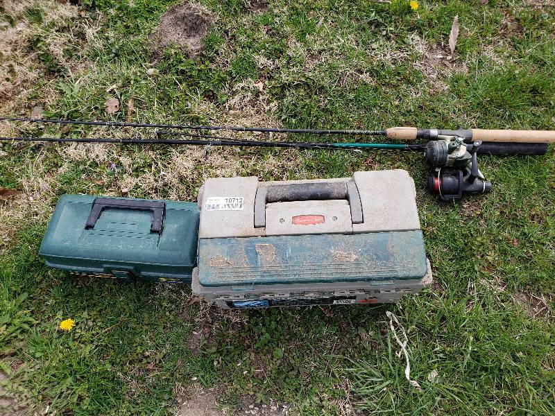 lot 10712 image: Lot of Fishing Poles and Tackle Boxes