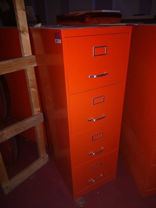 lot 8063 image: Lot of 2 - 4 Drawer Orange Filing Cabinets