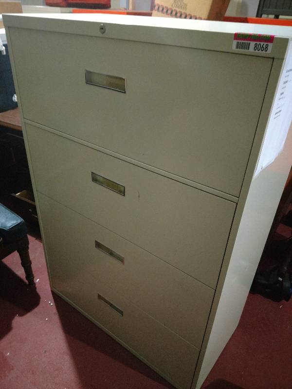 lot 8068 image: Lot of 2 - 4 Drawer Tan Lateral Filing Cabinets