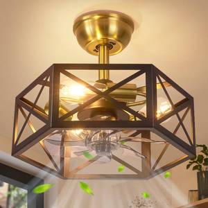 lot 19381 image: Wheatronic Black Cage Ceiling Fans with Lights and Remote, 16.5 inch Farmhouse Fandelier Ceiling Fan with Light for Bedroom, Industrial Bedroom Ceiling Fan with Light with Black Cage, Bedroom