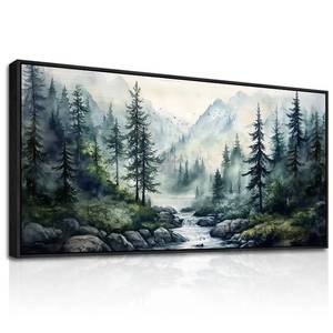 lot 19413 image: ZUITINGHUA Black Framed Canvas Wall Art For Living Room Large Wall Decor For Office Bedroom Decoration Misty Forest Picture Tree landscape Paintings Artwork Wall Mural Aesthetic Home Decor 30x60 In