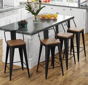 lot 19414 image: POINTANT Bar Stools Set of 4 Metal Bar Stool Counter Height Bar Stools Black, Modern Bar Chairs with Back and Wooden Seat 30 Bar Stools Counter Height