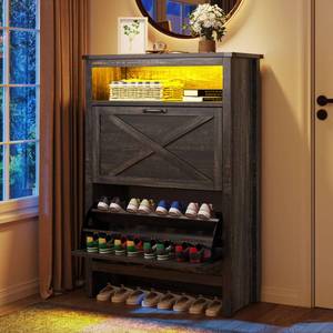 lot 19418 image: YITAHOME Shoe Cabinet with 2 Flip Drawers, Entryway Shoe Storage Cabinet with Open Shelves and Led Light, Free Standing Hidden Shoe Rack Organizer for EntrywayHallwayCloset, Dark Rustic Oak