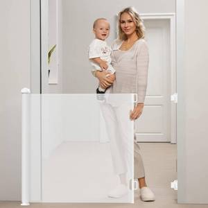 lot 19424 image: Retractable Baby Gate Dog Gate - BTXON 55 Auto Lock Mesh Child Safety Gates for Stairs, Doorways, Hallways, Indoor, Outdoor(White)
