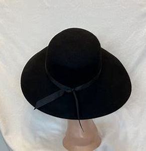 lot 19435 image: Black Wide Brim Felt Hat with Ribbon Band