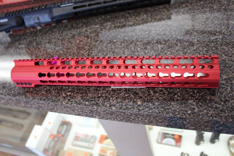 lot 2012 image: 15 Red anodized AR 15 Free Floating Keymod Rail