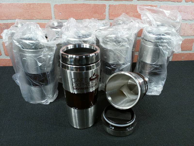 lot 264 image: Stainless Steel Coffee Cup with Slip on Lid and Logo
