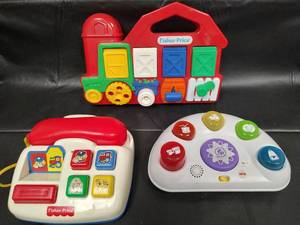 lot 133 image: Fisher-Price Vintage Learning Toys Bundle - Train, Phone and Activity Center
