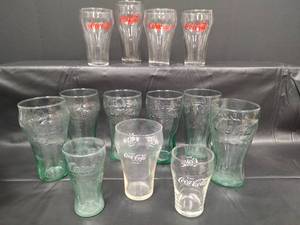 lot 158 image: Vintage Coca-Cola Glass Collection - Mixed Green and Clear Glasses