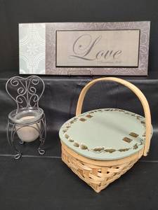 lot 169 image: Love Wall Art, Woven Basket and Candle Holder