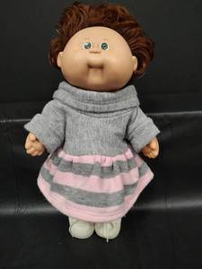 lot 175 image: Vintage 1987 Cabbage Patch Kid Doll with Grey and Pink Striped Dress
