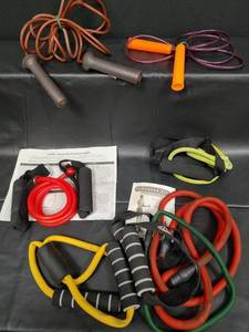 lot 176 image: Jump Ropes, Flexband Resistance Band Exercise Kit with Instruction Manual