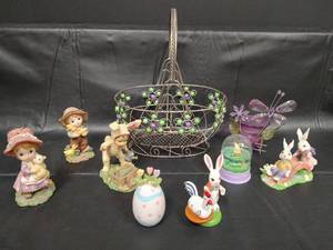 lot 183 image: Decorative Collection - Metal Basket, Metal Candleholder and Figurines