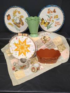 lot 196 image: Butterfly Embroidery Art, Table Quilt & Decorative Items