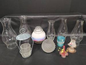 lot 214 image: Hurricane Globes, Crystal Vase, Candle Holders and more
