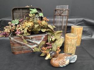 lot 273 image: Home Decor with Hurricane Candle Holder, Candles, and more