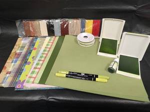 lot 284 image: Scrapbooking Bundle - Ink Pad, Markers, Ribbon, Paper and More