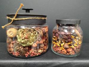 lot 307 image: Decorative Glass Jar Set with Metal Lids