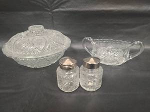 lot 345 image: Vintage Roses and Hearts Covered Candy Dish and More
