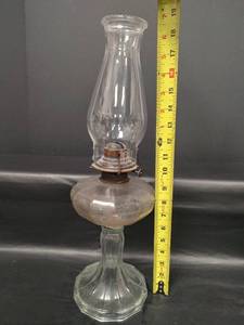 lot 389 image: Vintage Glass Oil Lamp with Pedestal Base and Chimney