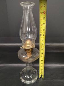lot 390 image: Vintage Glass Oil Lamp with Pedestal Base and Chimney
