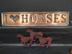 lot 396 image: Decorative Metal Horse Wall Set - I Love Horses Sign with Running Horses