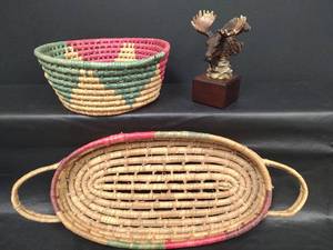 lot 399 image: Southwestern Woven Baskets and Moose Sculpture