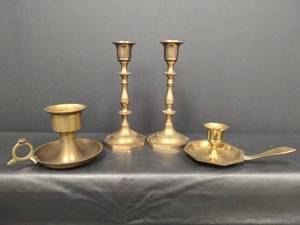 lot 402 image: Brass Candlestick Holders, Ashtray and More