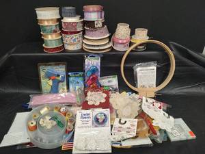 lot 417 image: Craft Supply Lot -Paper Shapers, Low Temp Glue Gun, Ribbon Collection, Appliques and More