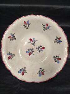 lot 429 image: Vintage Decorative Ceramic Serving Bowl with Red and Blue Pattern, 9 inches