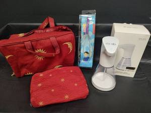 lot 431 image: NIB Touchless Spray Dispenser, NIB Head Massager and Celestial Red Travel Set