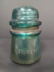 lot 561 image: Hemingray Glass Insulator - Aqua Blue with Beaded Lower Trim