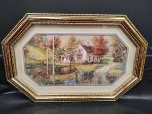 lot 434 image: Framed Country House Landscape Print in Ornate Goldtone Frame 22 x 14 12