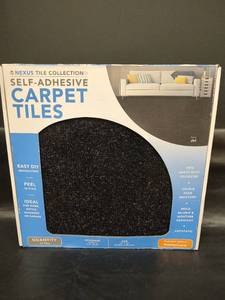 lot 450 image: NIB Nexus Tile Collection Self-Adhesive Carpet Tiles - Heavy Duty Polyester, Stain and Fade Resistant, Jet Black 12 Pack