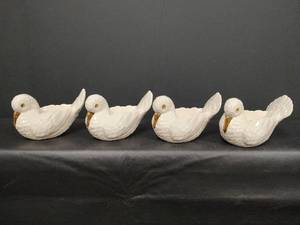 lot 451 image: Vintage White Ceramic Tea Light Dove Figurines with Gold-toned Beaks