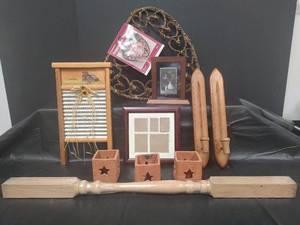 lot 475 image: Country Home Decor Collection - Red Clay Votive Candleholders, Washboard, Wood Candle Holders, Picture Frames and More