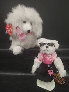 lot 476 image: Brass Buttons Bear 20th Century Collectibles Plush Bear with 50s Style Outfit, Handmade and Fully Jointed and Plush Poodle