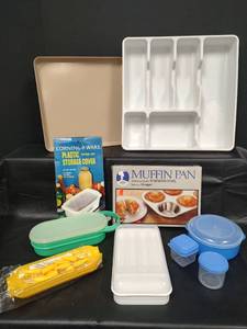 lot 483 image: Kitchen Items - NIP Stainless Steel Muffin Tin, NIP Shredder with Lid, and More