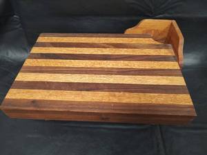 lot 485 image: Handcrafted Striped Hardwood Cutting Board with Elevated Legs
