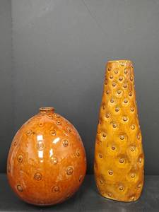 lot 503 image: Decorative Amber-Brown Glaze Ceramic Vase with Textured Dot Pattern