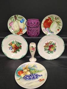 lot 505 image: Decorative Plates, Flower Vase and Ceramic Purple Lantern