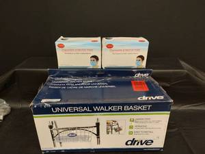 lot 508 image: NIB Universal Walker Basket and Disposable Protective Masks
