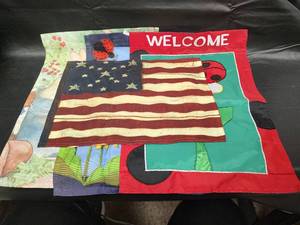 lot 514 image: New Decorative Garden Flag Set - American Flag, Ladybug, and Bunny Designs