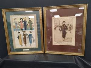 lot 530 image: 1920s Fashion Illustration Prints in Gold-tone Frames 18 x 22