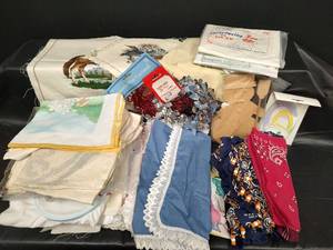 lot 591 image: Craft Supply Lot - Cross-stitch Pillowcases, Bandanas and More