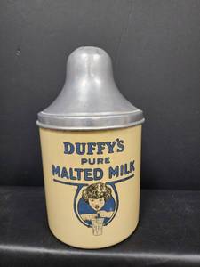 lot 80 image: Duffys Pure Malted Milk Container with Aluminum Lid